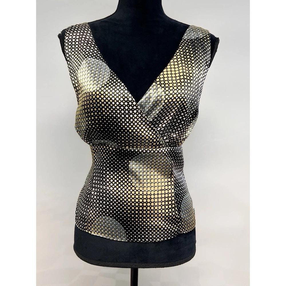 VTG 90s Y2K Tank Top Satin Babydoll V-neck Sz 12 Abstract Career Whimsigoth